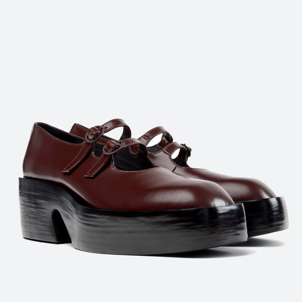 NWOT Camper Billie Platform Mary Jane Heeled Leather Shoes in Burgundy - Picture 2 of 13